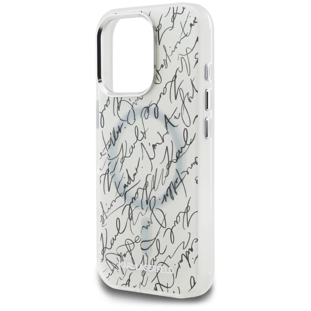 Ovitek MagSafe za Apple iPhone 16 Pro Max, Karl Lagerfeld, IML Karl Script Pattern, Bela