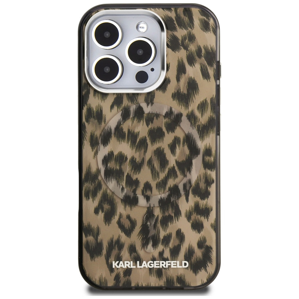Ovitek MagSafe za Apple iPhone 16 Pro Max, Karl Lagerfeld, IML Leopard vzorec, rjava