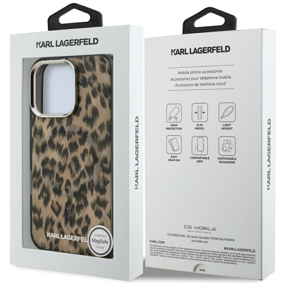 Ovitek MagSafe za Apple iPhone 16 Pro Max, Karl Lagerfeld, IML Leopard vzorec, rjava