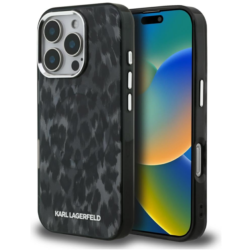 Ovitek MagSafe za Apple iPhone 16 Pro Max, Karl Lagerfeld, IML Leopard vzorec, črn