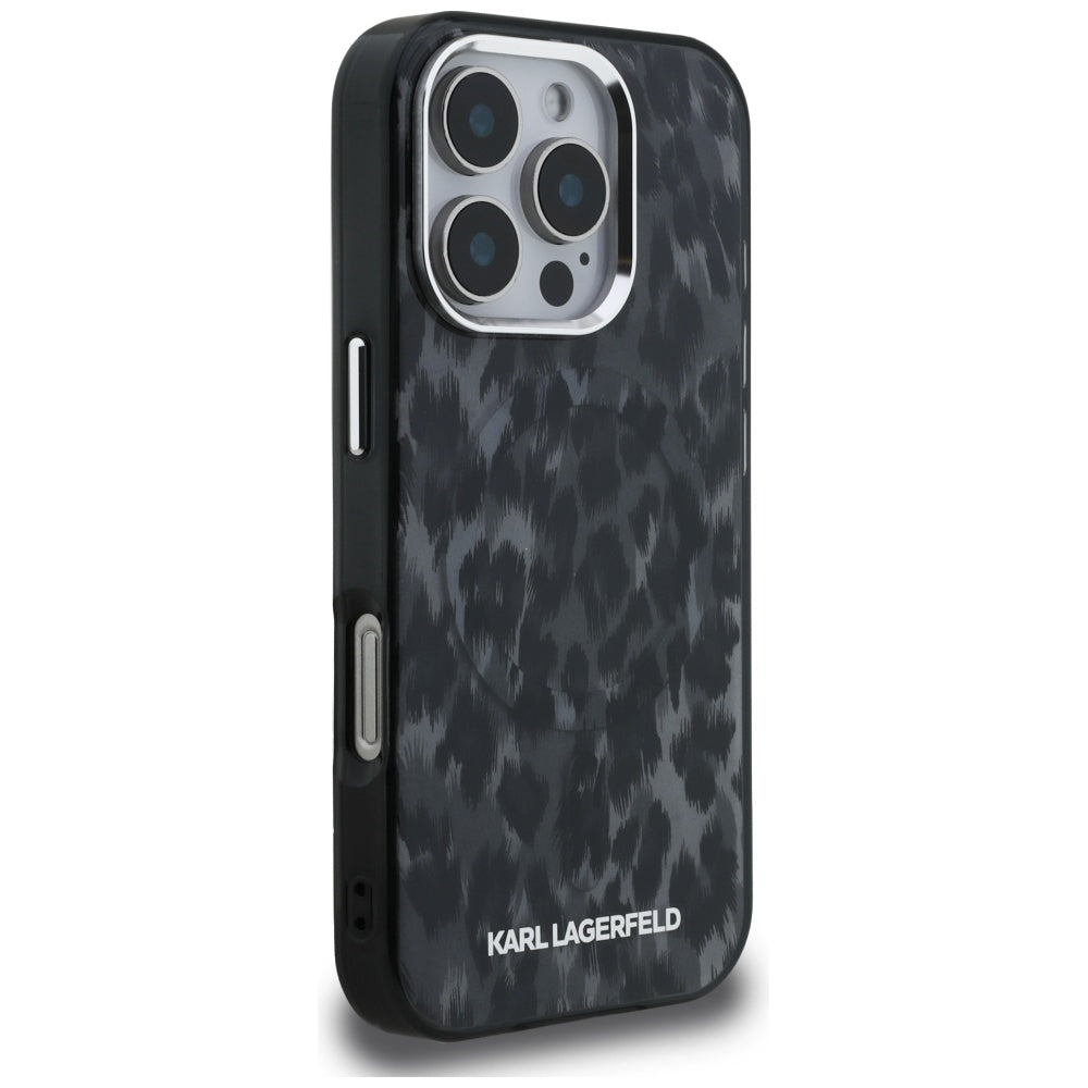 Ovitek MagSafe za Apple iPhone 16 Pro Max, Karl Lagerfeld, IML Leopard vzorec, črn