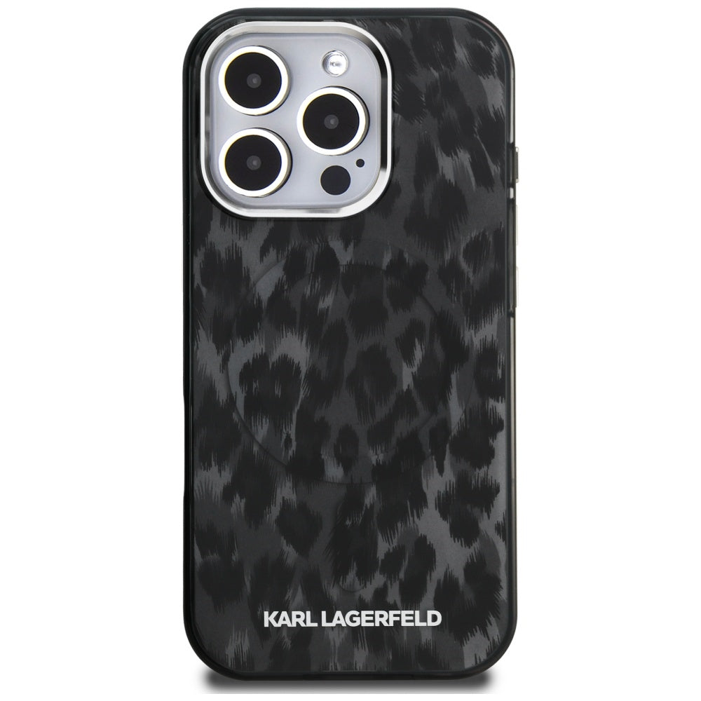 Ovitek MagSafe za Apple iPhone 16 Pro Max, Karl Lagerfeld, IML Leopard vzorec, črn