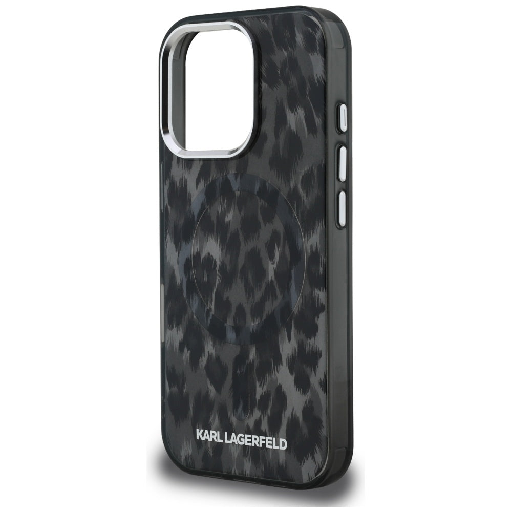 Ovitek MagSafe za Apple iPhone 16 Pro Max, Karl Lagerfeld, IML Leopard vzorec, črn