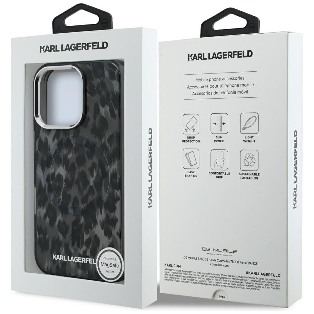 Ovitek MagSafe za Apple iPhone 16 Pro Max, Karl Lagerfeld, IML Leopard vzorec, črn