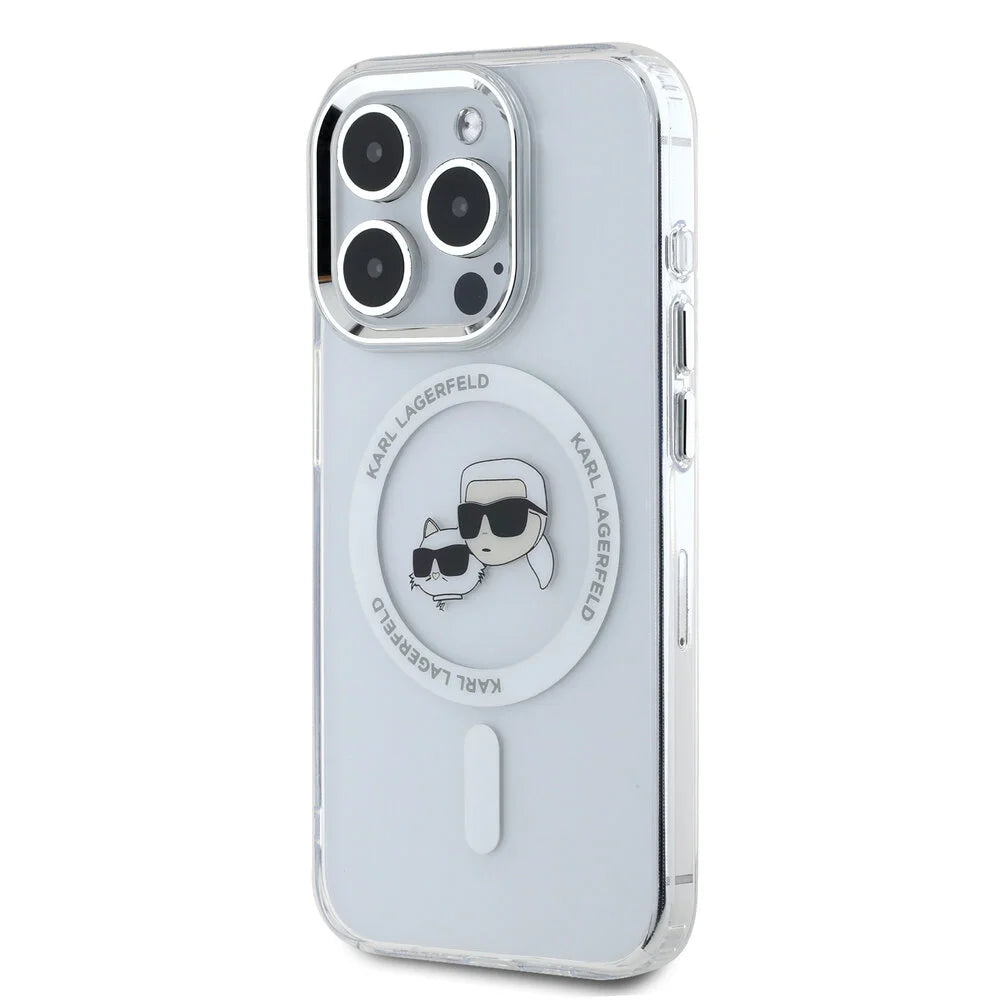Ovitek MagSafe za Apple iPhone 16 Pro Max, Karl Lagerfeld, IML Metal Karl & Choupette's Heads, Bela