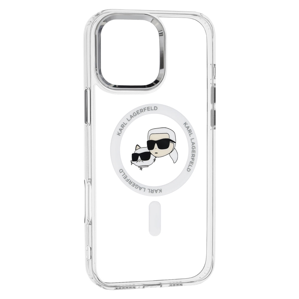 Ovitek MagSafe za Apple iPhone 16 Pro Max, Karl Lagerfeld, IML Metal Karl & Choupette's Heads, Bela