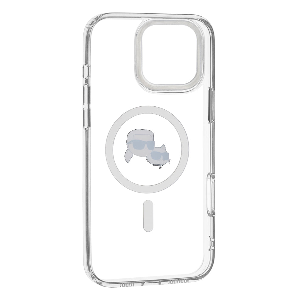 Ovitek MagSafe za Apple iPhone 16 Pro Max, Karl Lagerfeld, IML Metal Karl & Choupette's Heads, Bela