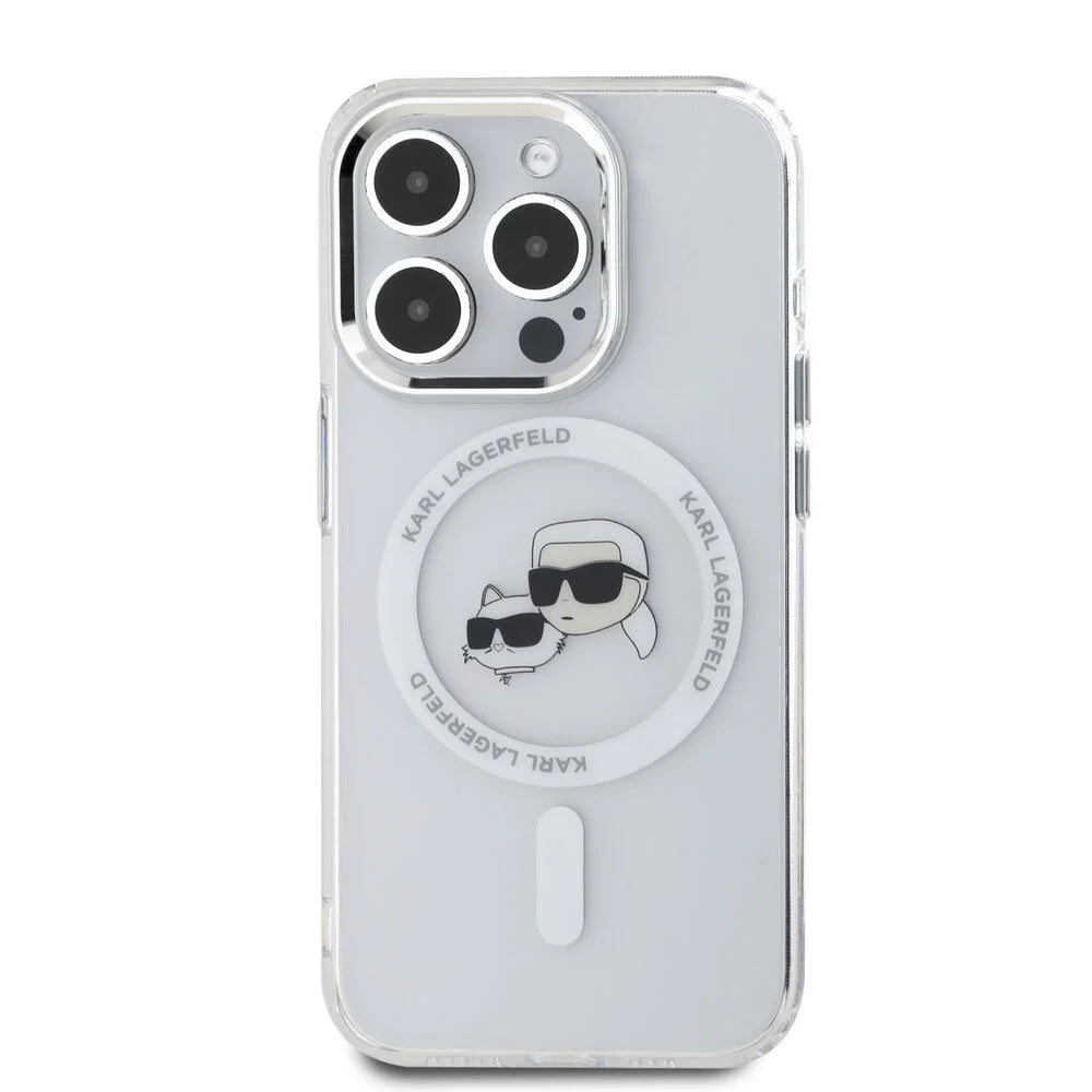 Ovitek MagSafe za Apple iPhone 16 Pro Max, Karl Lagerfeld, IML Metal Karl & Choupette's Heads, Bela