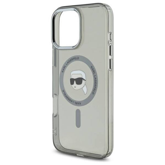 Ovitek MagSafe za Apple iPhone 16 Pro Max, Karl Lagerfeld, IML Metal Karl's Head, črn
