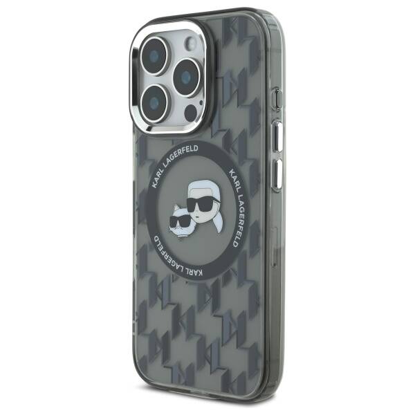 Ovitek MagSafe za Apple iPhone 16 Pro Max, Karl Lagerfeld, IML Monogram Karl & Choupette's Heads, Črn