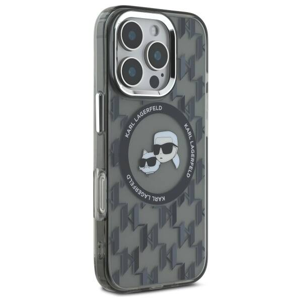 Ovitek MagSafe za Apple iPhone 16 Pro Max, Karl Lagerfeld, IML Monogram Karl & Choupette's Heads, Črn