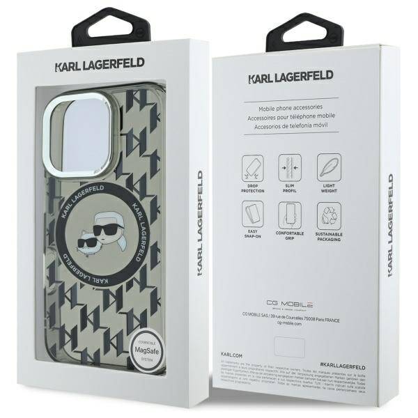 Ovitek MagSafe za Apple iPhone 16 Pro Max, Karl Lagerfeld, IML Monogram Karl & Choupette's Heads, Črn