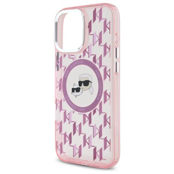 Ovitek MagSafe za Apple iPhone 16 Pro Max, Karl Lagerfeld, IML Monogram Karl & Choupette's Heads, Roza
