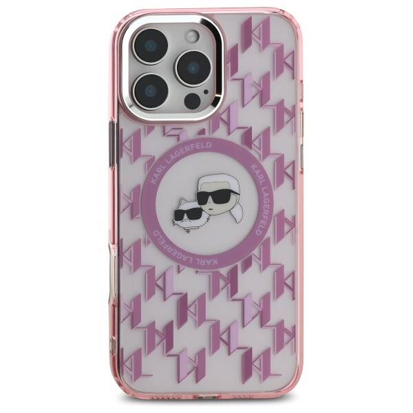 Ovitek MagSafe za Apple iPhone 16 Pro Max, Karl Lagerfeld, IML Monogram Karl & Choupette's Heads, Roza
