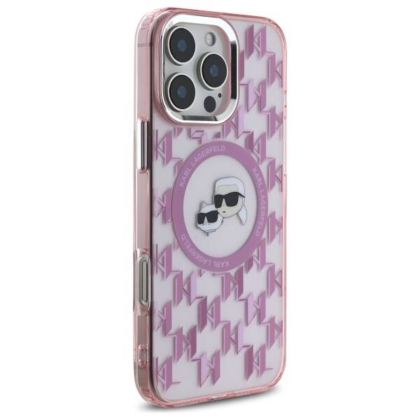 Ovitek MagSafe za Apple iPhone 16 Pro Max, Karl Lagerfeld, IML Monogram Karl & Choupette's Heads, Roza