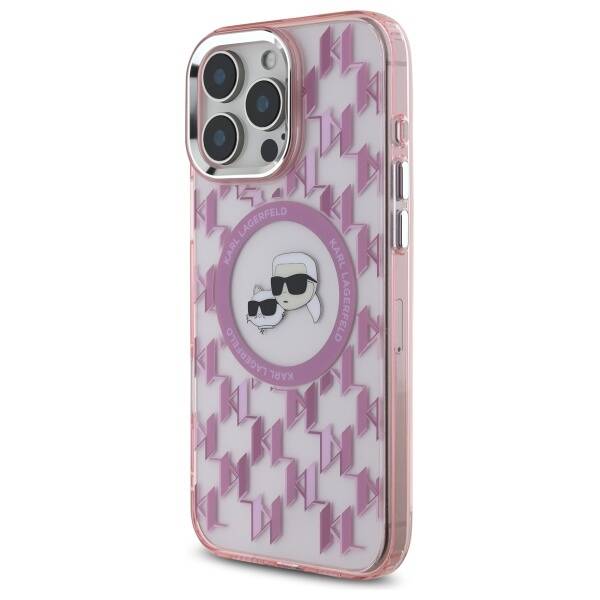 Ovitek MagSafe za Apple iPhone 16 Pro Max, Karl Lagerfeld, IML Monogram Karl & Choupette's Heads, Roza