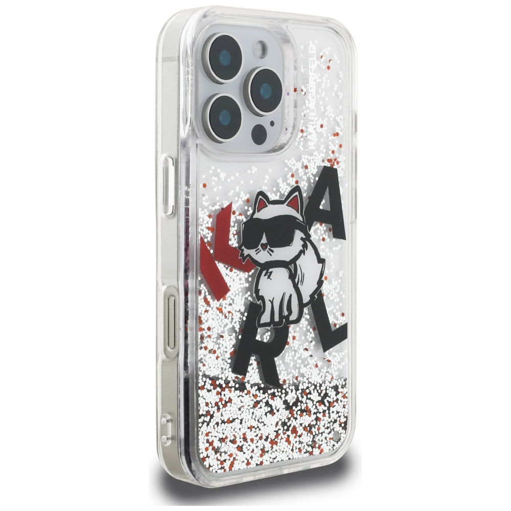 Ovitek MagSafe za Apple iPhone 16 Pro Max, Karl Lagerfeld, Liquid Glitter Choupette Logo, Prozoren