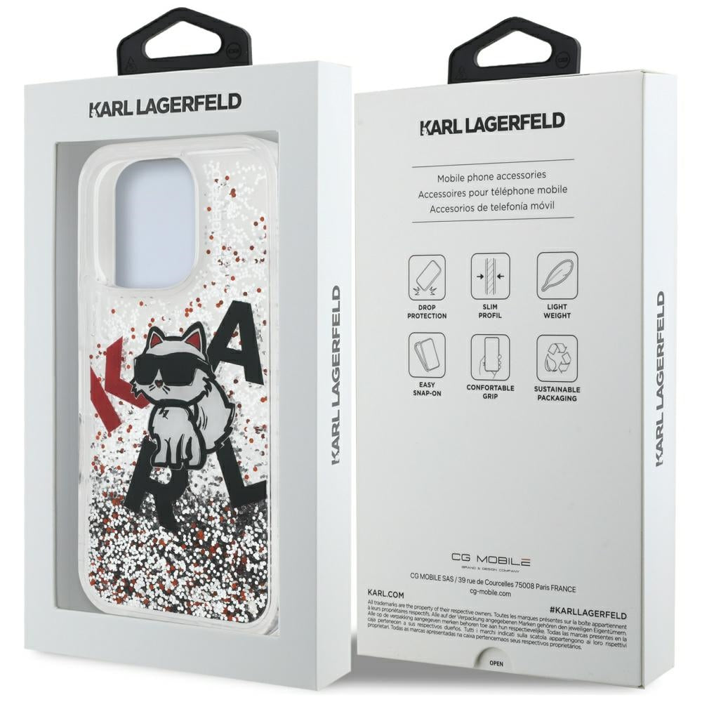 Ovitek MagSafe za Apple iPhone 16 Pro Max, Karl Lagerfeld, Liquid Glitter Choupette Logo, Prozoren