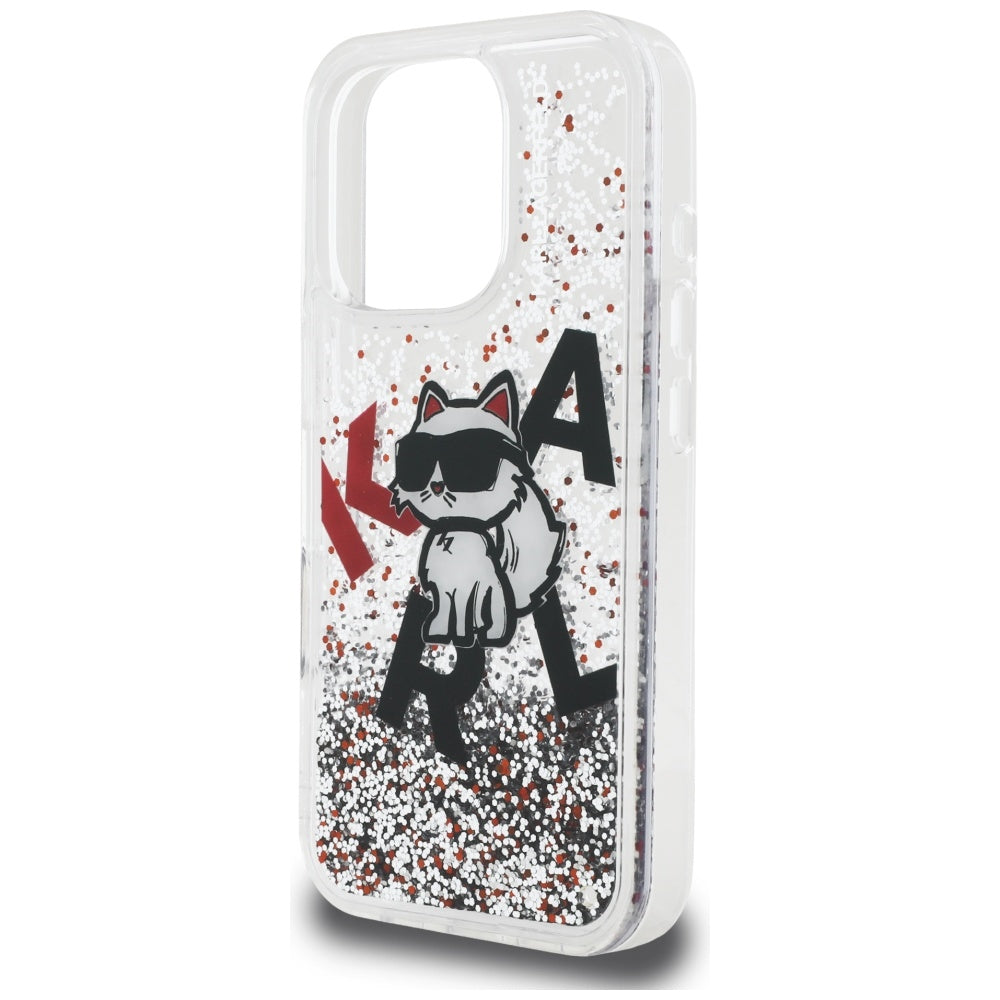 Ovitek MagSafe za Apple iPhone 16 Pro Max, Karl Lagerfeld, Liquid Glitter Choupette Logo, Prozoren