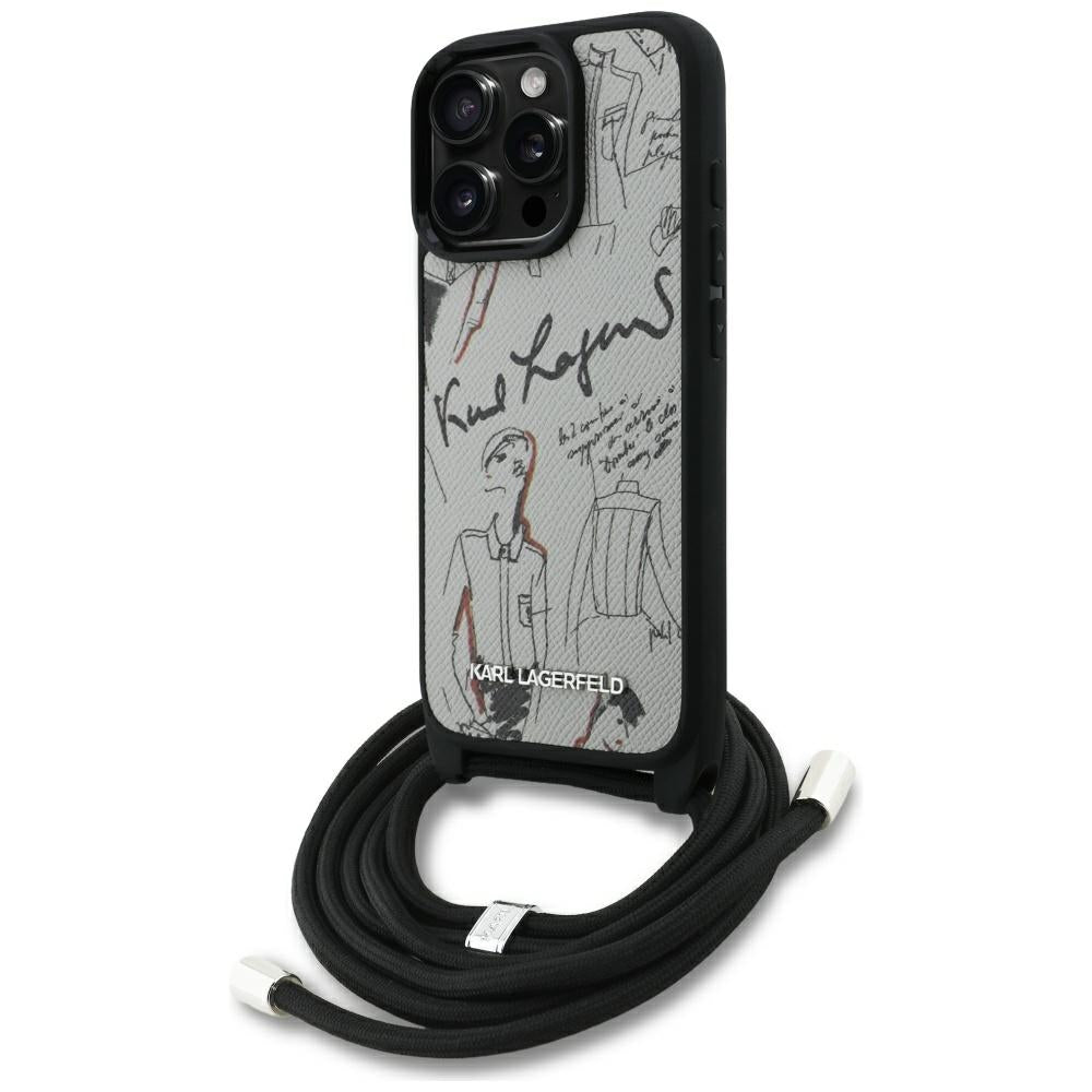Ovitek MagSafe za Apple iPhone 16 Pro Max, Karl Lagerfeld, Saffiano Crossbody, Siv