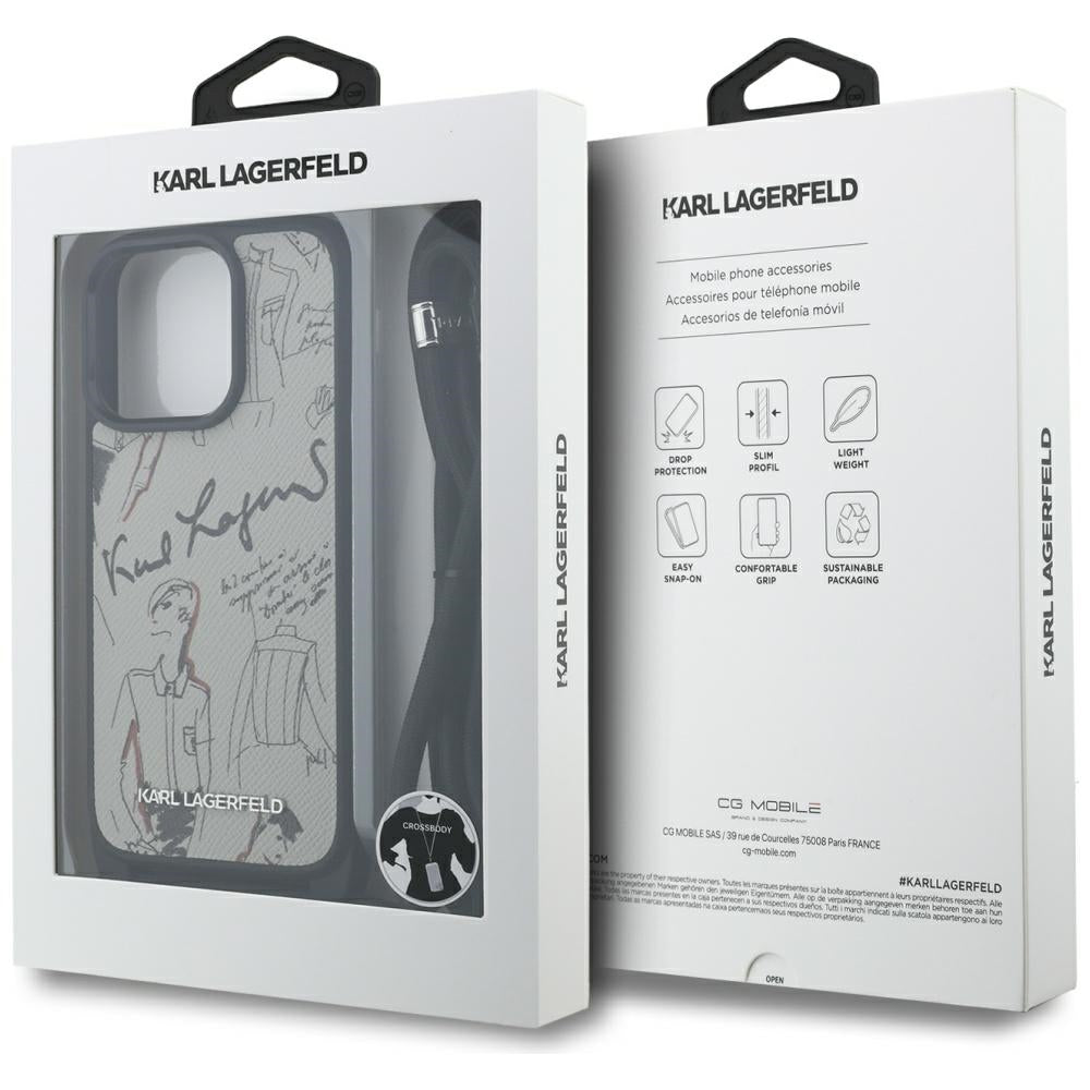 Ovitek MagSafe za Apple iPhone 16 Pro Max, Karl Lagerfeld, Saffiano Crossbody, Siv