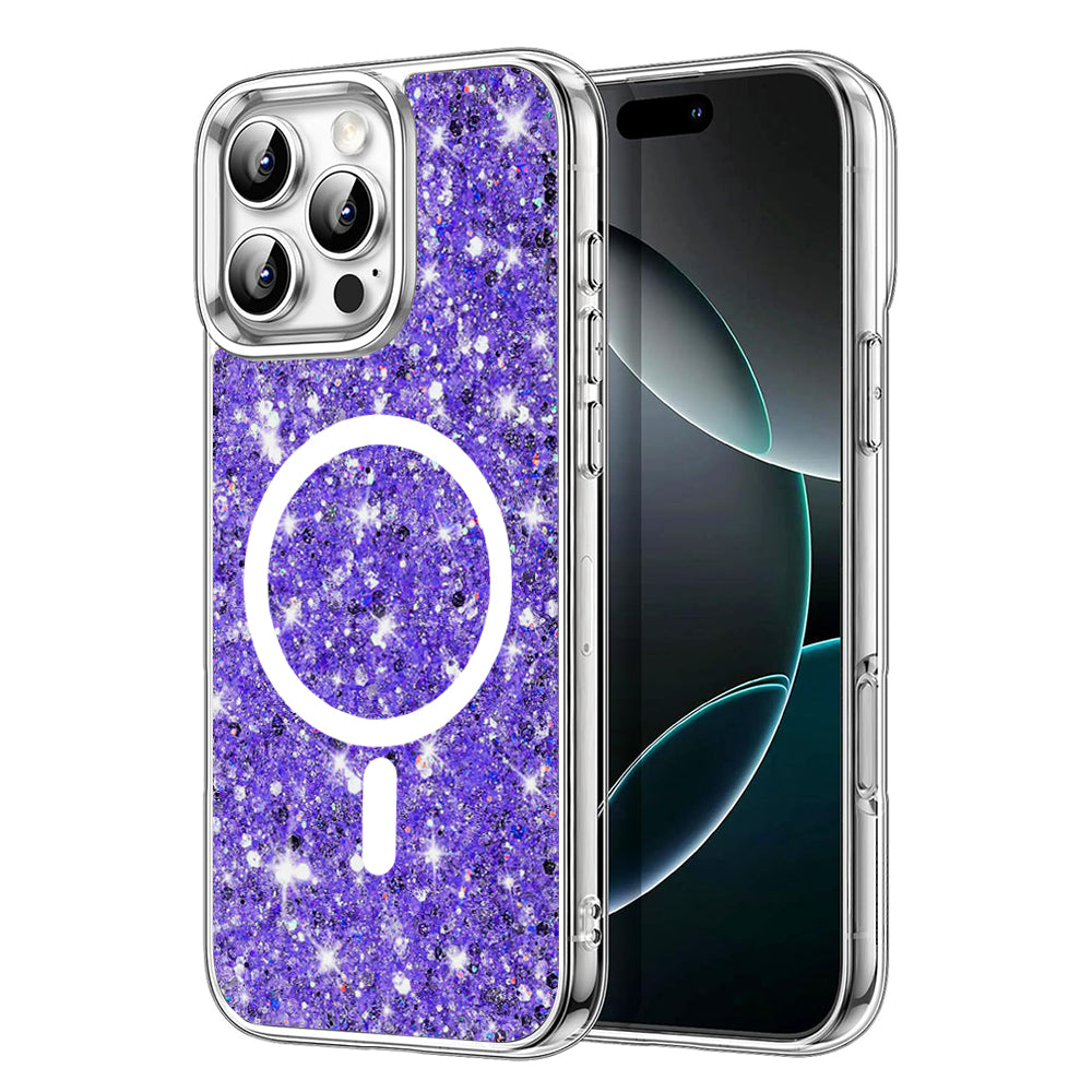 MagSafe ovitek za Apple iPhone 16 Pro Max, Techsuit, bleščeči bleščice, vijolična