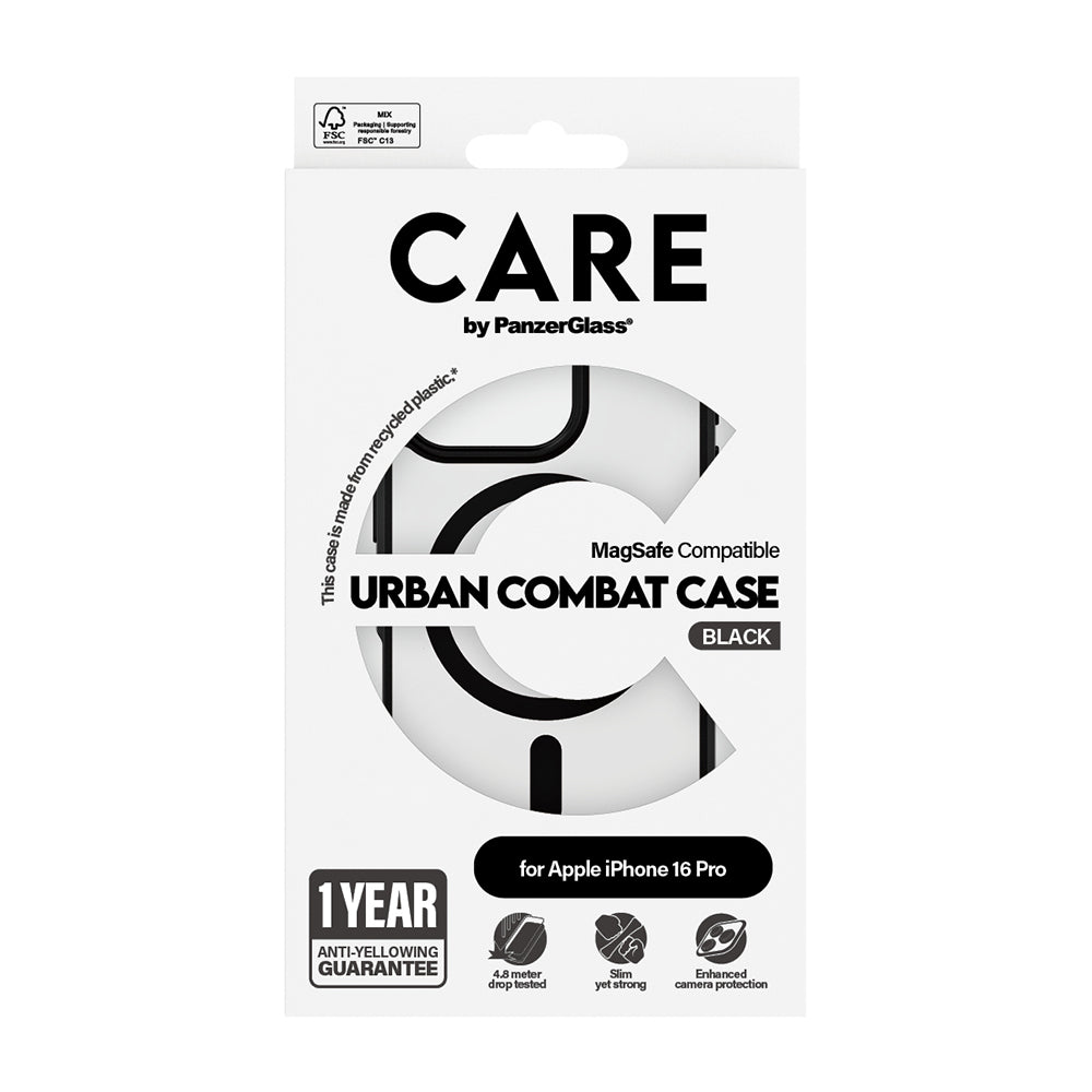 Ovitek MagSafe za Apple iPhone 16 Pro, PanzerGlass, Care Urban Combat, Prozorno Črn