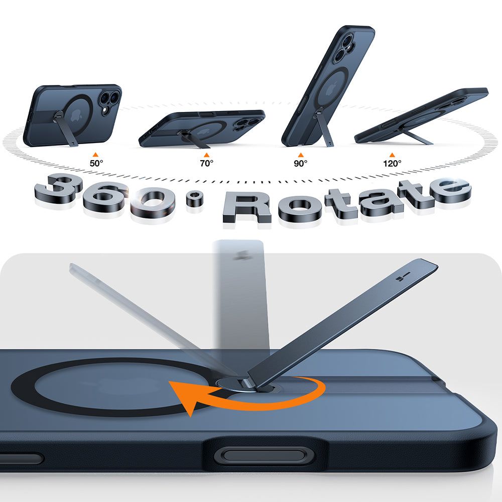 MagSafe Case for Apple iPhone 16, Torras, Pstand Spin, Black