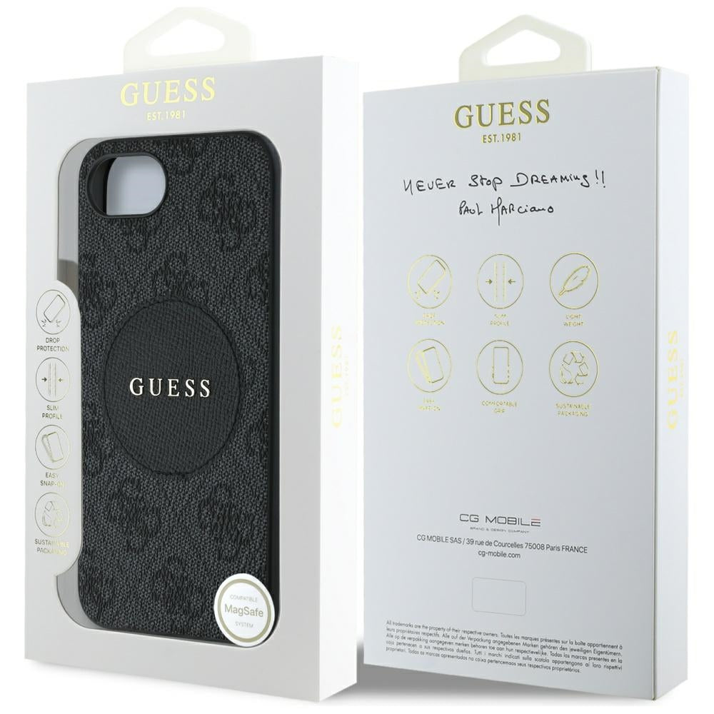 Ovitek MagSafe za Apple iPhone 17e / 16e, Guess, 4G Circle Classic Logo, rjava