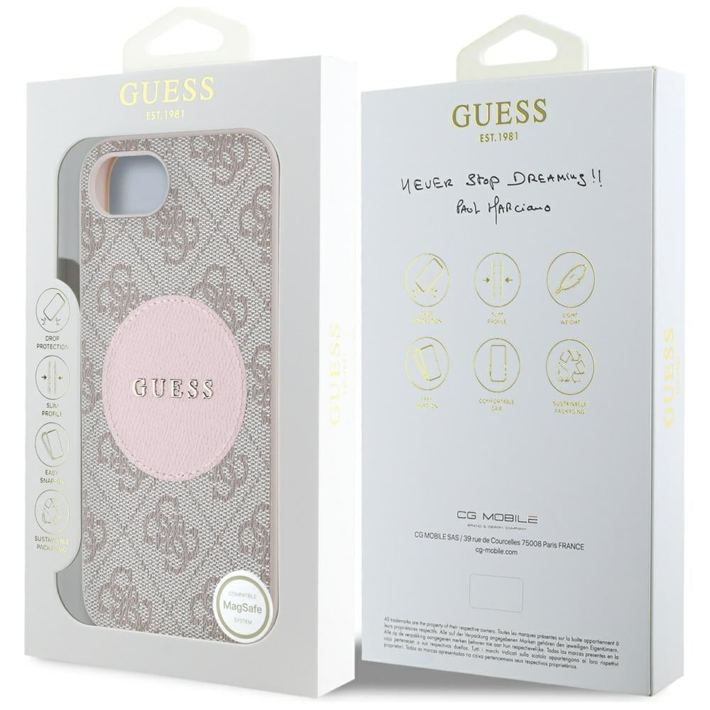 Ovitek MagSafe za Apple iPhone 17e / 16e, Guess, 4G Circle Classic Logo, Roza