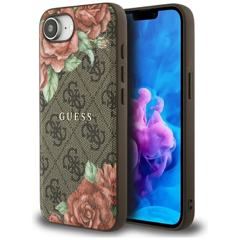 MagSafe Case for Apple iPhone 17e / 16e, Guess, 4G Flowers Print, Brown
