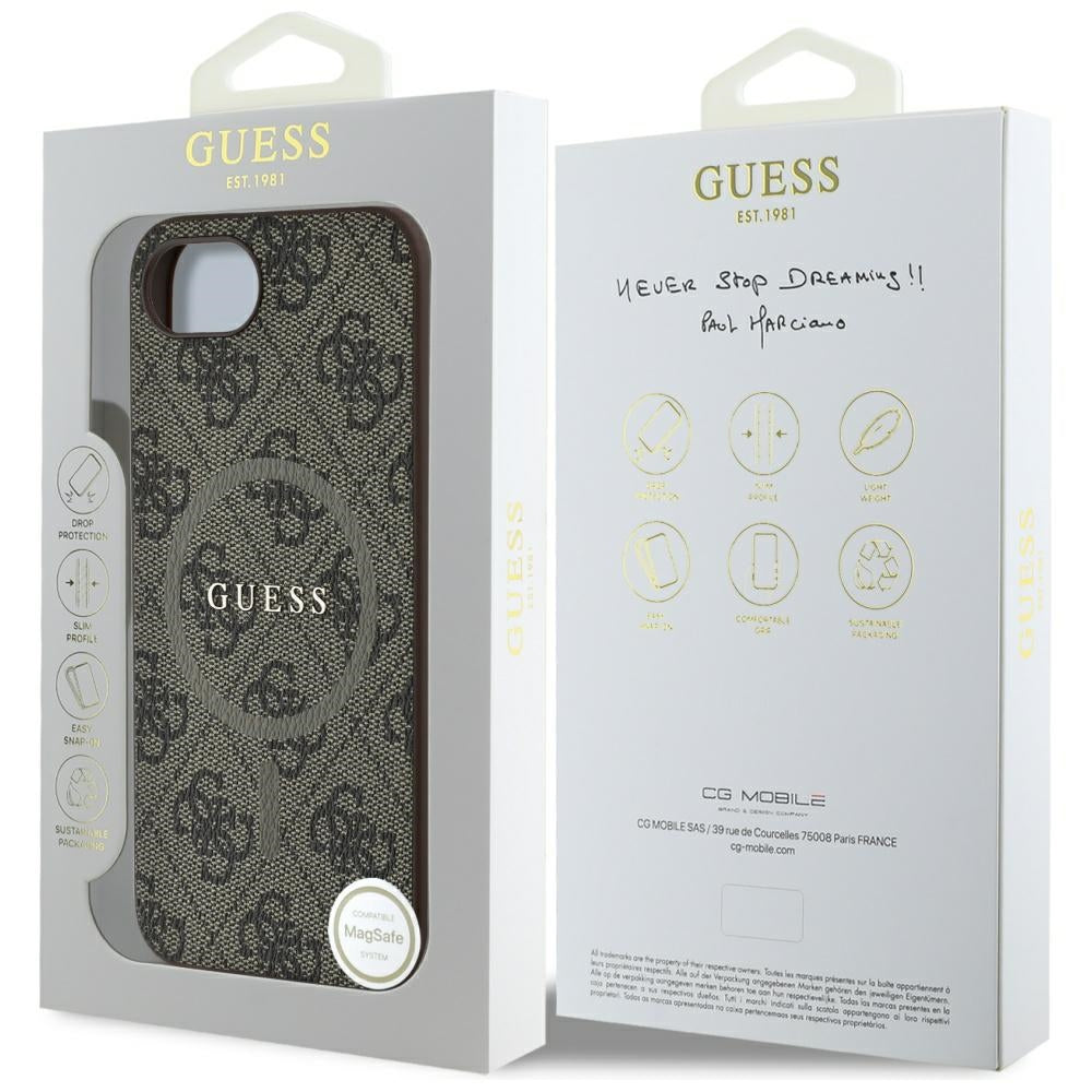 Ovitek MagSafe za Apple iPhone 17e / 16e, Guess, 4G Ring Classic Logo, rjava