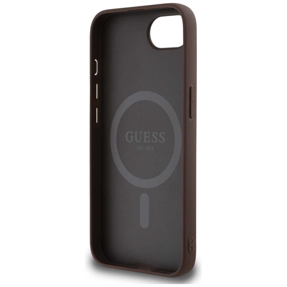 Ovitek MagSafe za Apple iPhone 17e / 16e, Guess, 4G Ring Triangle Logo, Rjava
