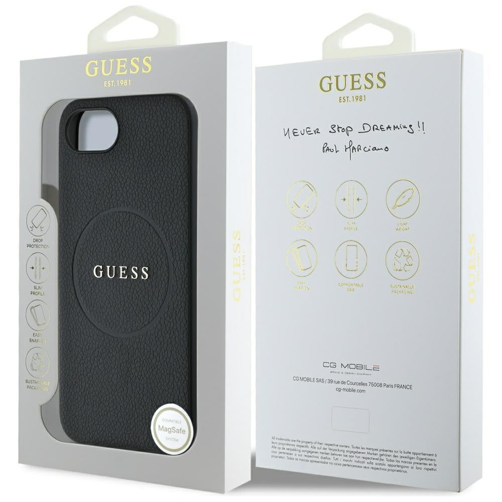 Ovitek MagSafe za Apple iPhone 17e / 16e, Guess, Grained Gold Ring, Črn