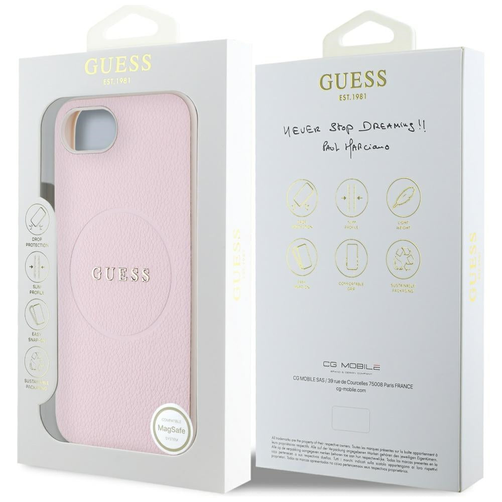 Ovitek MagSafe za Apple iPhone 17e / 16e, Guess, Grained Gold Ring, Roza