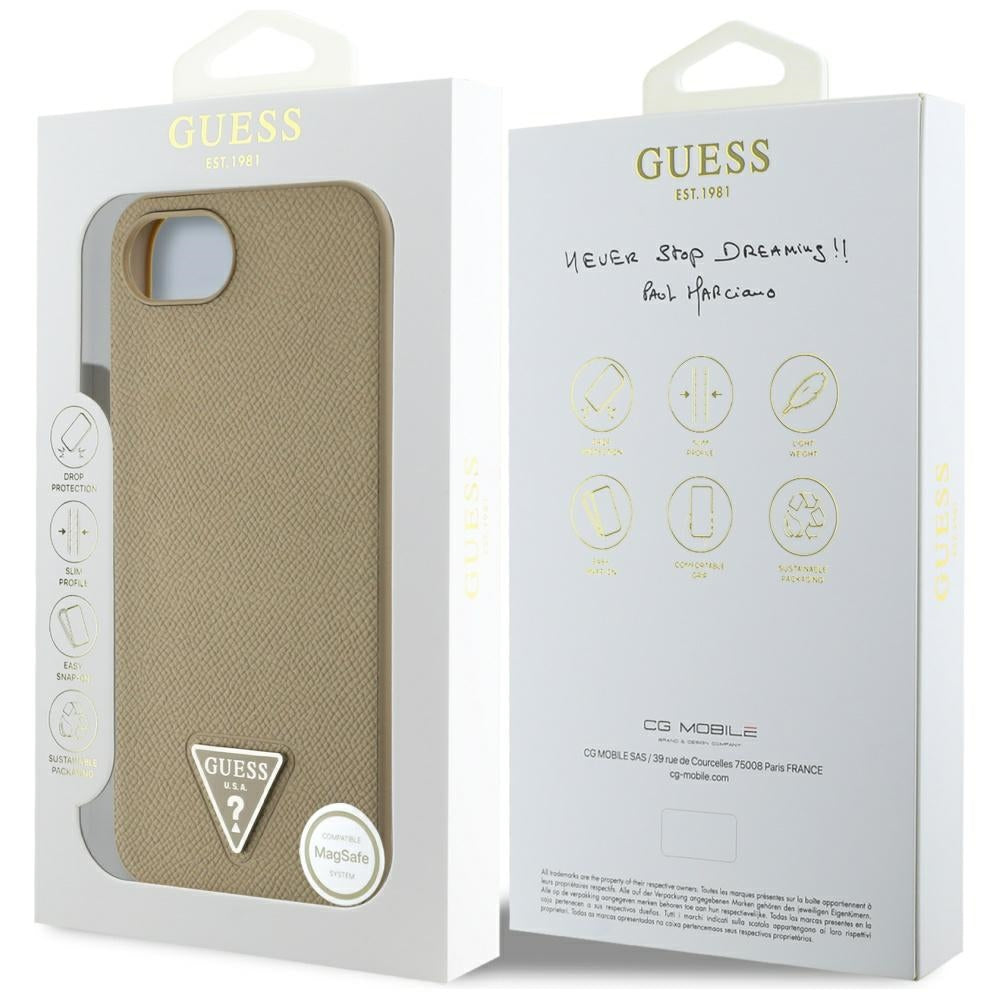 Ovitek MagSafe za Apple iPhone 17e / 16e, Guess, Grained Triangle Logo, Rjava