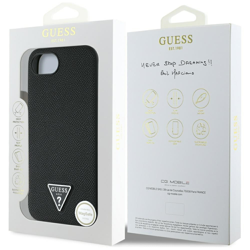 Ovitek MagSafe za Apple iPhone 17e / 16e, Guess, Grained Triangle Logo, Črn