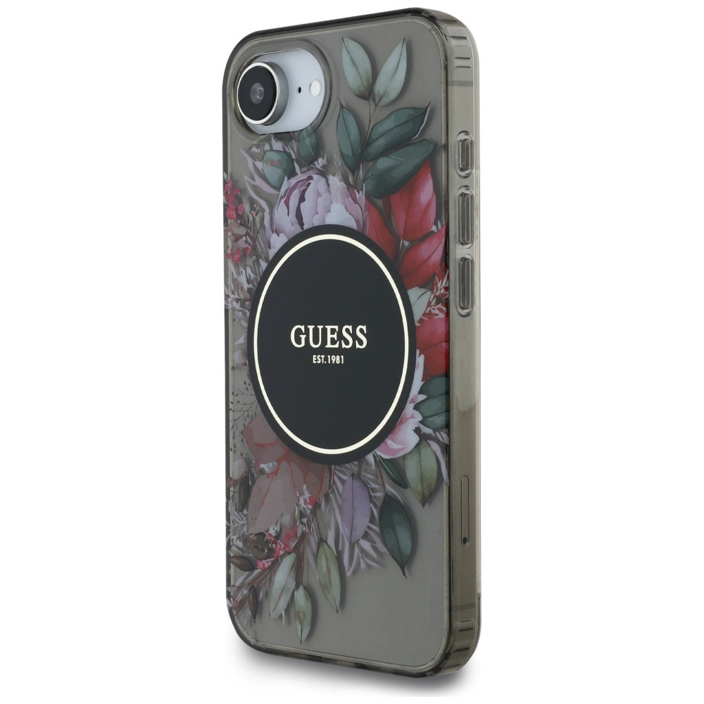 MagSafe ovitek za Apple iPhone 17e / 16e, Guess, IML Flowers, Črna