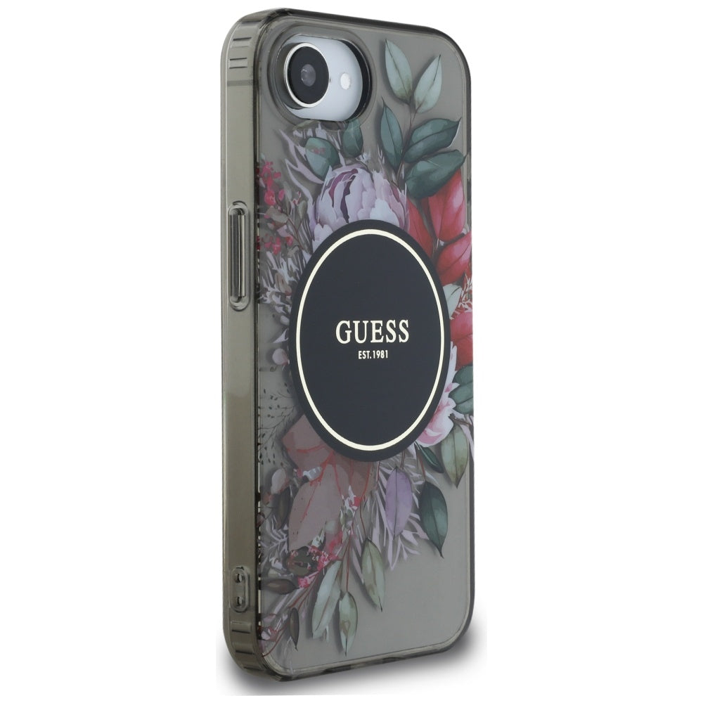 MagSafe ovitek za Apple iPhone 17e / 16e, Guess, IML Flowers, Črna