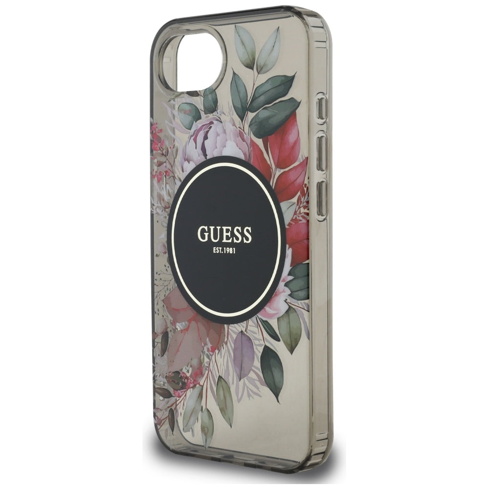 MagSafe ovitek za Apple iPhone 17e / 16e, Guess, IML Flowers, Črna