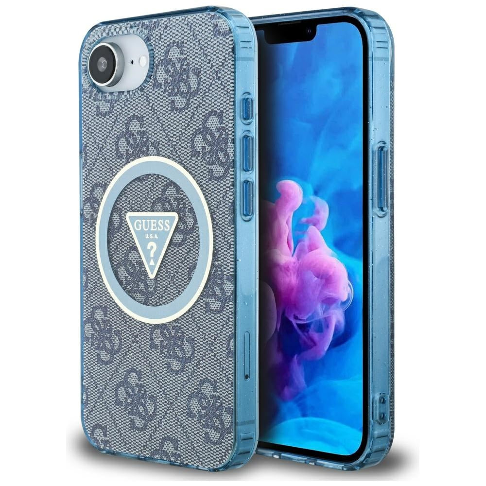 Ovitek MagSafe za Apple iPhone 17e / 16e, Guess, IML Glitter 4G Circle Triangle, Modra
