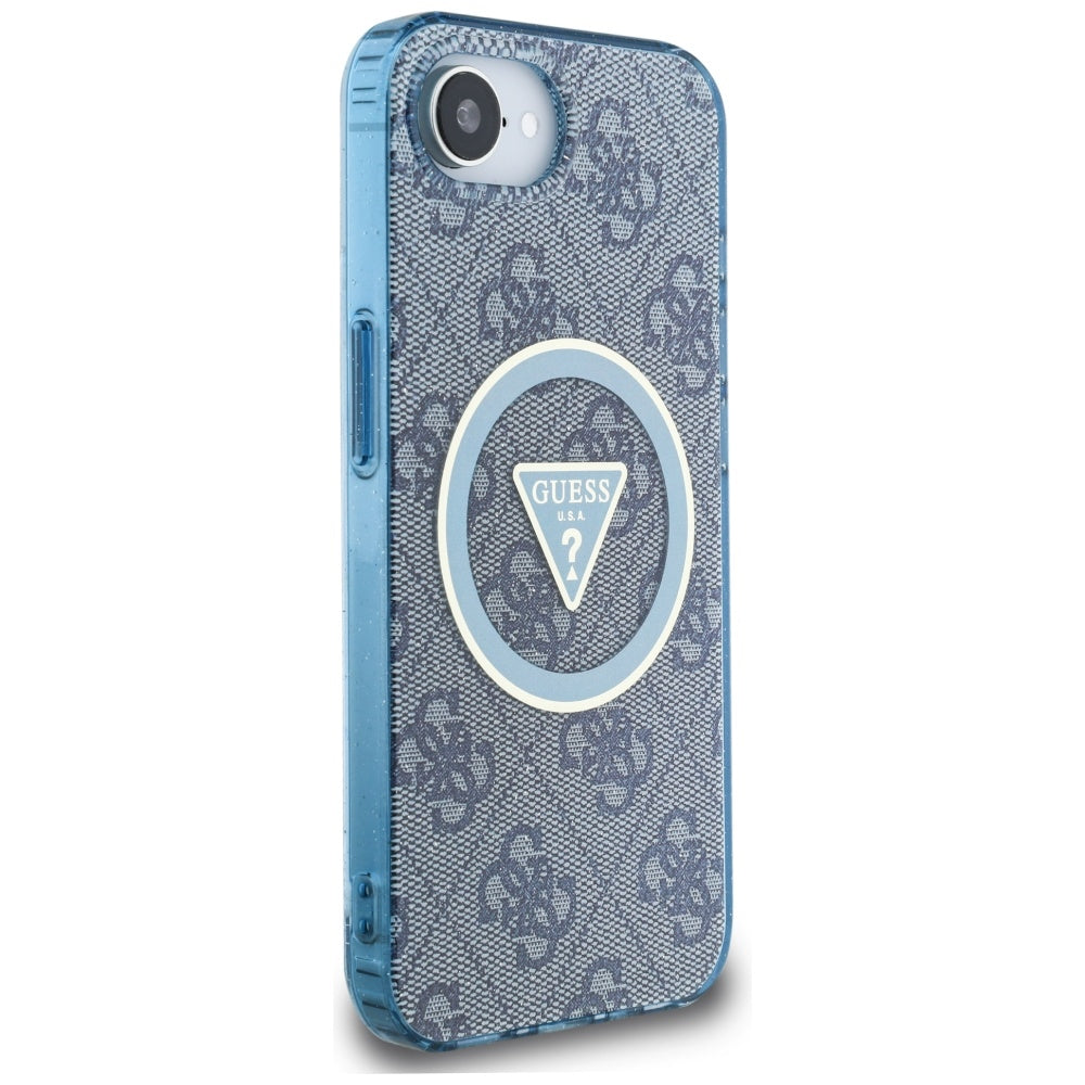 Ovitek MagSafe za Apple iPhone 17e / 16e, Guess, IML Glitter 4G Circle Triangle, Modra