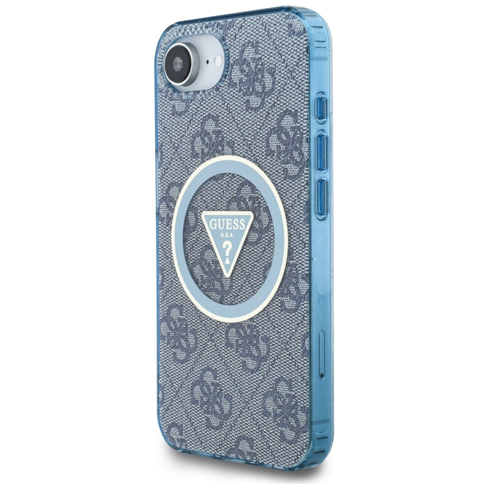 Ovitek MagSafe za Apple iPhone 17e / 16e, Guess, IML Glitter 4G Circle Triangle, Modra