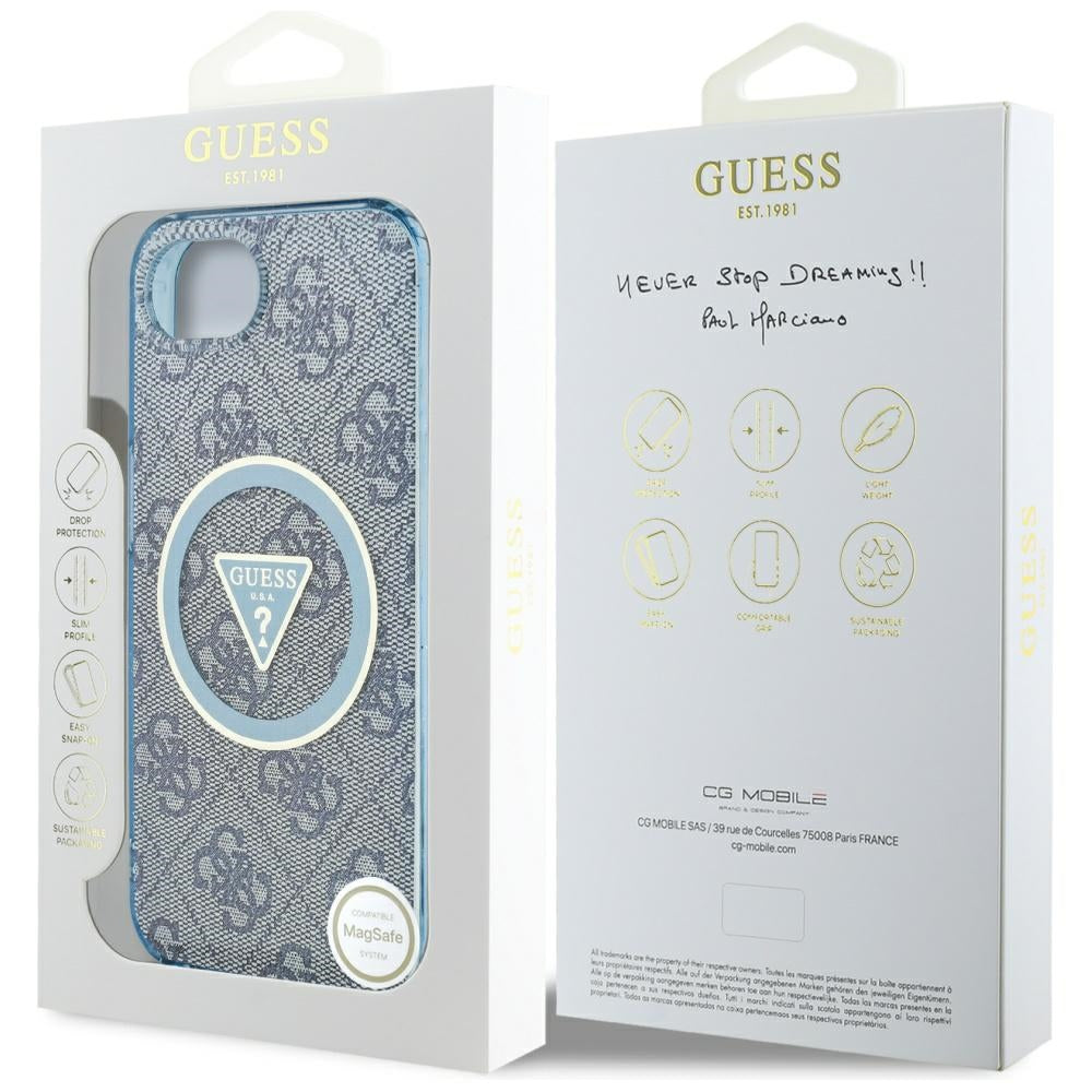 Ovitek MagSafe za Apple iPhone 17e / 16e, Guess, IML Glitter 4G Circle Triangle, Modra