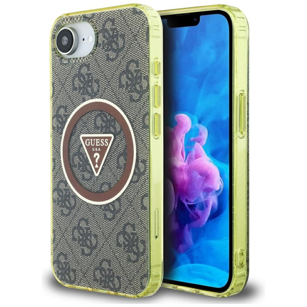 Ovitek MagSafe za Apple iPhone 17e / 16e, Guess, IML Glitter 4G Circle Triangle, rjava