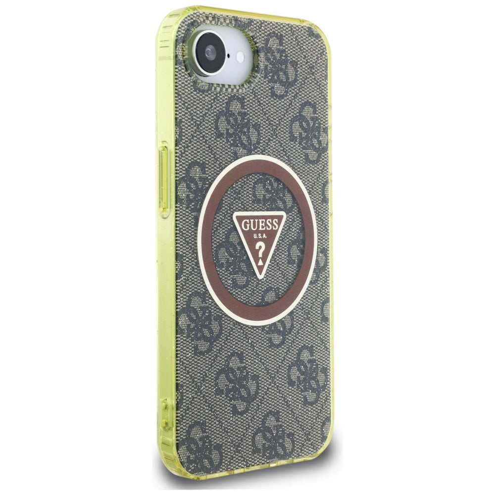Ovitek MagSafe za Apple iPhone 17e / 16e, Guess, IML Glitter 4G Circle Triangle, rjava