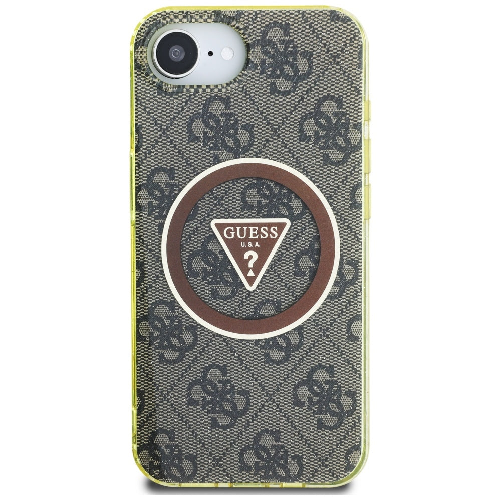 Ovitek MagSafe za Apple iPhone 17e / 16e, Guess, IML Glitter 4G Circle Triangle, rjava