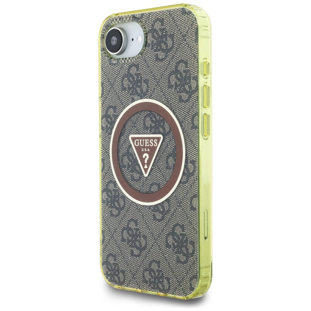 Ovitek MagSafe za Apple iPhone 17e / 16e, Guess, IML Glitter 4G Circle Triangle, rjava