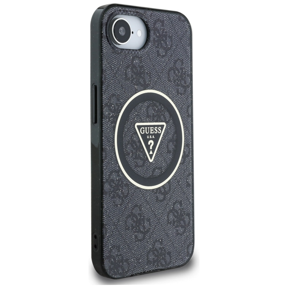 Ovitek MagSafe za Apple iPhone 17e / 16e, Guess, IML Glitter 4G Circle Triangle, črn