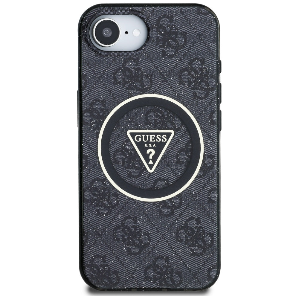 Ovitek MagSafe za Apple iPhone 17e / 16e, Guess, IML Glitter 4G Circle Triangle, črn